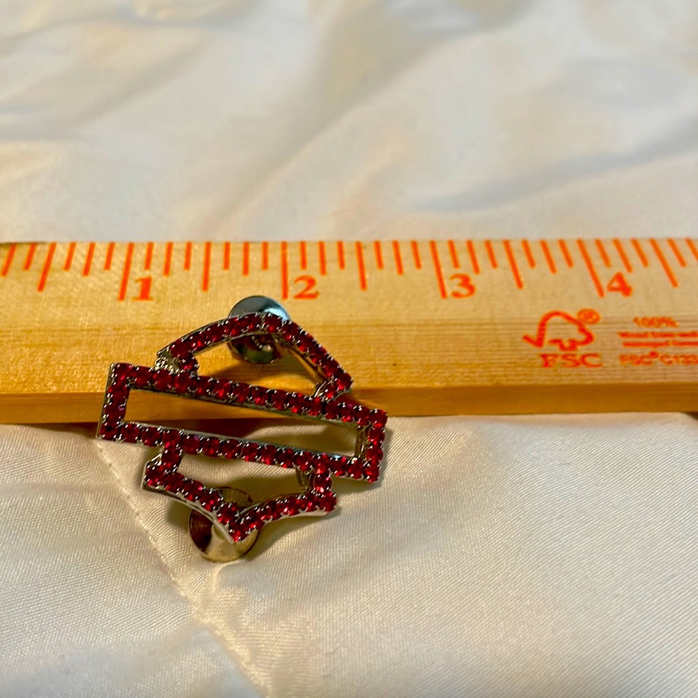 Harley Davidson authentic silver pin with red bling “bar @ shield”design